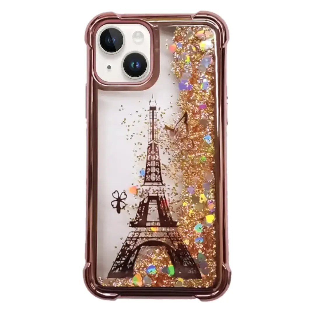 iPhone 13 Waterfall Protective Case Rose Gold Eiffel Tower